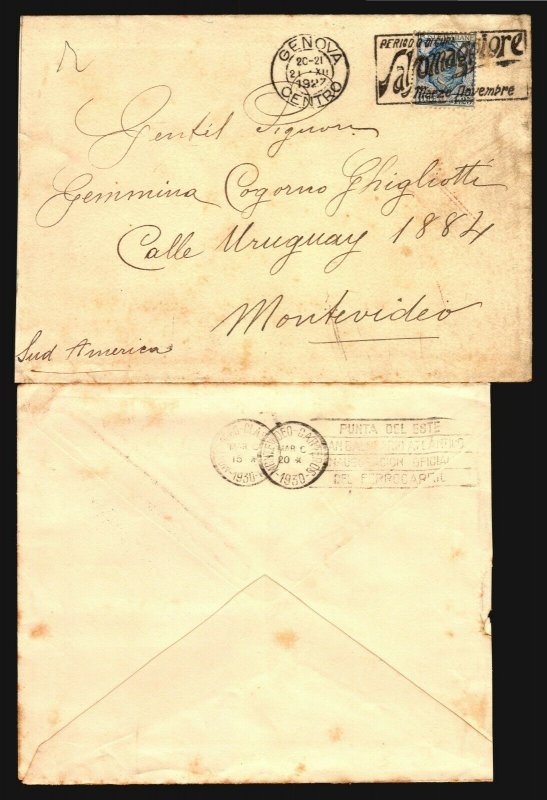 1929 & 1930 Uruguay 2 slogan cancel postmarks Railway train route innauguration