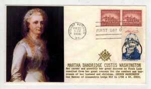 1956 EDSEL MASONIC DUAL FDC 1032 MOUNT VERNON MARTHA WASHINGTON + 2216a GEORGE