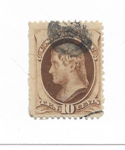 U.S. #187 The 1879 Jefferson 10 Cent Used C.V. $45.00