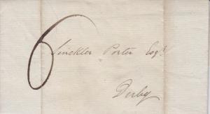 1825, Stampless Folded Letter to Derby, England (11959)