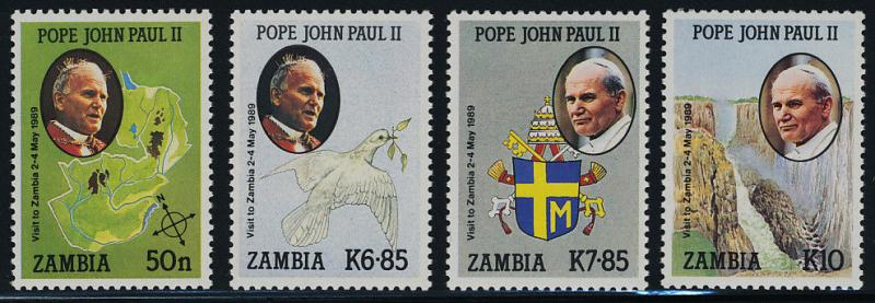 Zambia 470-3 MNH Pope John Paul II, Bird, Map, Crest, Victoria Falls