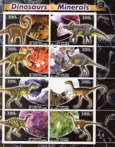 Ivory Coast 2003 DINOSAURS & MINERALS Sheet Perforated Mint (NH)