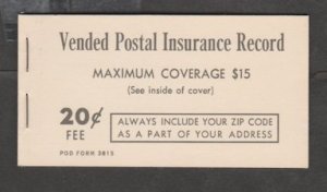 U.S. Scott Scott #QI2 Vended Postal Insurance Record Stamp - Mint NH Booklet