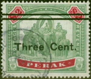 Perak 1900 3c on $2 Green & Carmine SG87 Fine Used (2)