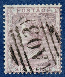 [st1587] GB QV 1856 6d PALE LILAC SG70 used (abroad) IN BRITISH GUIANA A03