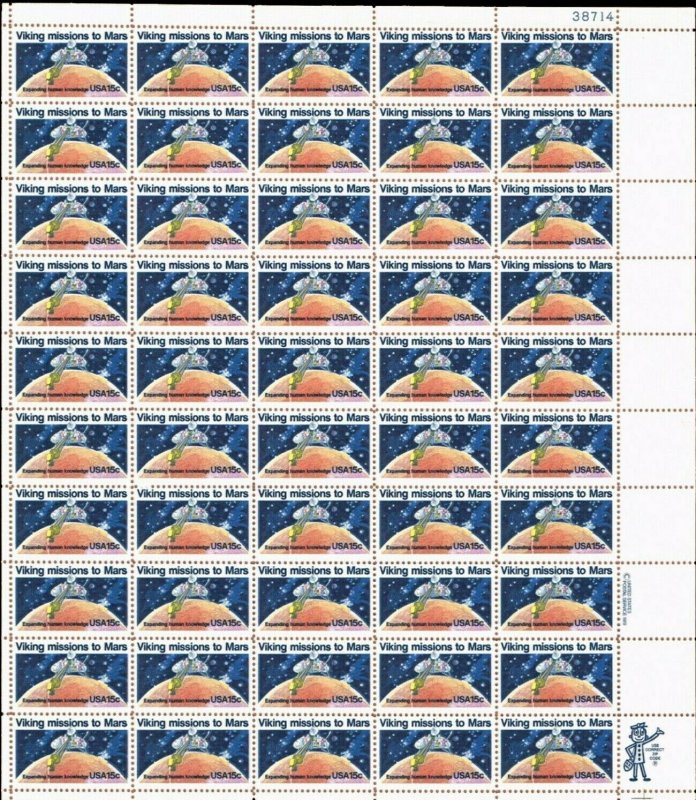 Viking Mission to Mars Complete Sheet Fifty 10 Cent Postage Stamps Scott 1759