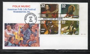 SC# 3212-15 - Folk Singers - First Day Cover - With Plate Block of 4