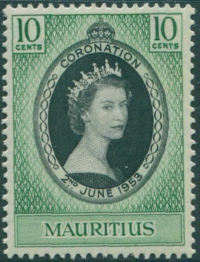 Mauritius 1953 SG291 10c black and green Coronation QEII MNH