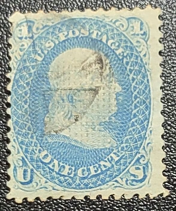 Scott Stamp# 86-Used 1868 1¢ Franklin Blue, with PSAG Cert.  Sound. SCV $450.00