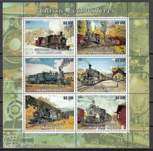 Mauritania, 2003 Cinderella issue. Classic Locomotives sheet of 6. ^