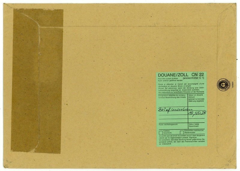 Germany to USA Deutsche Post Registered Land Mail Economy Cover Customs Label