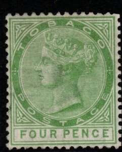 TOBAGO SG10 1880 4d YELLOW-GREEN MTD MINT