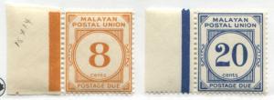 Federated Malay States 1945-49 8¢ & 20¢ Postage Dues mint o.g.