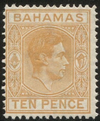BAHAMAS 1946  10d Yellow KGVI, Sc 109 MLH, F-VF