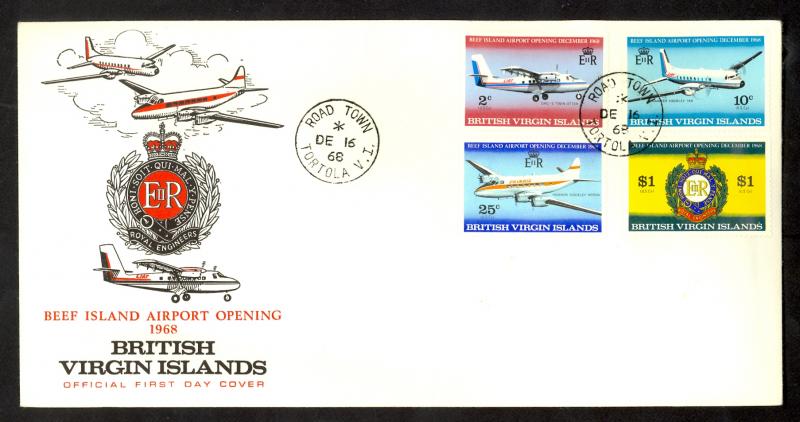 BRITISH VIRGIN ISLANDS 1968 BEEF ISLAND AIRPORT Set Cachet FDC Sc 194-197