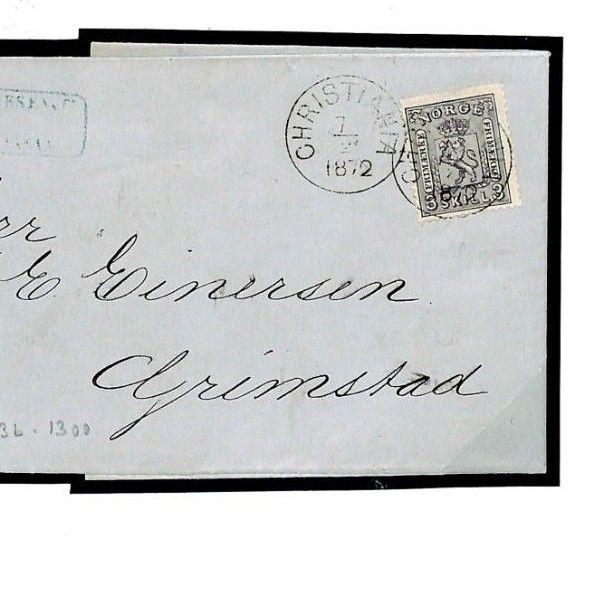 F77d Norway 3sk Grey 1872 Cover Exhibition Quality EL Entire Letter {samwells}