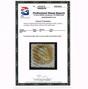 AFFORDABLE GENUINE SCOTT 112 USED 1869 PSE CERT WELL-DEFINED G-GRILL GRID CANCEL