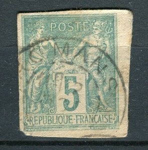 FRENCH COLONIES; 1880s early P & C issue Imperf used 5c. Piece + postmark