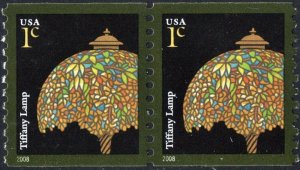 SC#3758A 1¢ Tiffany Lamp Coil Pair (2008) MNH