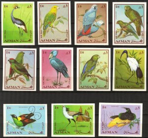 {UA013} UAE Ajman Birds Set of 11 Imperf. MNH**