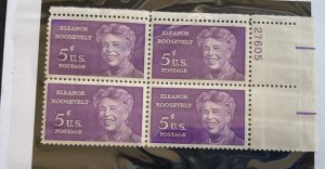 US 1963 Eleanor Roosevelt #1236 plt blk of 4 mint