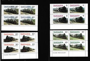 Tanzania # 271-274, Tanzania's Locomotives,, Blocks of 4, Mint NH, 1/4 Cat.