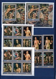 MANAMA 1971 PAINTINGS OF ADAM & EVE 2 SETS OF 8 STAMPS & 2 S/S PER. & IMPEF. MNH