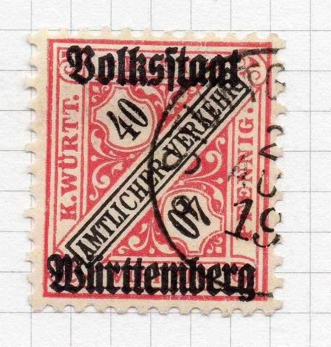 Wurttemberg 1919 Official Early Issue Fine Used 40pf. Optd 291502