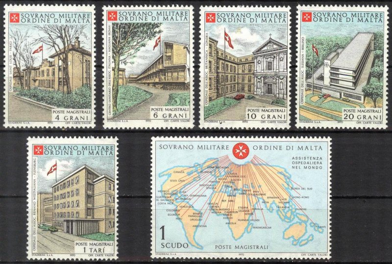 Sovereign Military Order of Malta 1970 Architecture Maps Flags set of 6 MNH