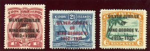 Cook Islands 1935 KGV Silver Jubilee set complete MNH. SG 113-115. Sc 98-100.