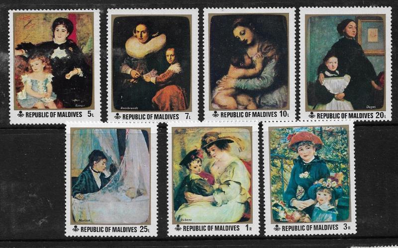 MALDIVE ISLANDS 360-366 MNH MOTHER AND CHILD PAINTINGS, SET 1971