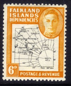 Falkland Islands Depd 1946 - 49 KGV1 6d Orange & Black Map Umm SG G14 ( G530 )