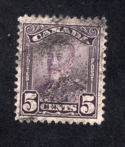 Canada 1928 5c deep violet George V, Scott 153 used, value = $2.50