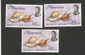 Mauritius- 3 used stamps, 50 cents-fauna-shell- Commonwealth Issue