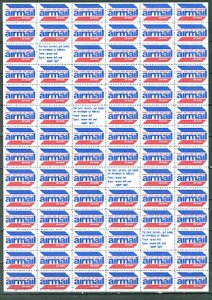 AIR MAIL ETIQUETTES 1974 UNFOLDED SHEET of 80...MNH