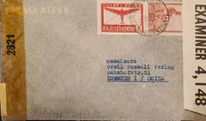 MI) 1945-48, ARGENTINA, CENSORSHIP, FROM BUENOS AIRES TO SWITZERLAND, AIR