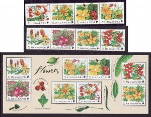 Singapore-Sc#865a,869a,869b- id8-unused NH set + sheet-Flowers-1998-