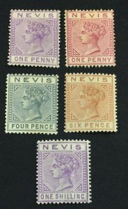 MOMEN: NEVIS SG #26/34 1882-90 CROWN CA MINT OG H £310 LOT #60983