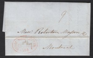 1843 Steamboat Letter “Q” oval from Quebec to Montreal, rated 9d due (May...