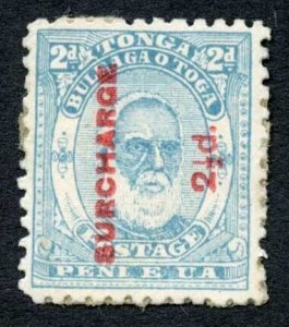 Tonga SG27a 2 1/2d on 2d pale blue half stop attached to E variety Part gum