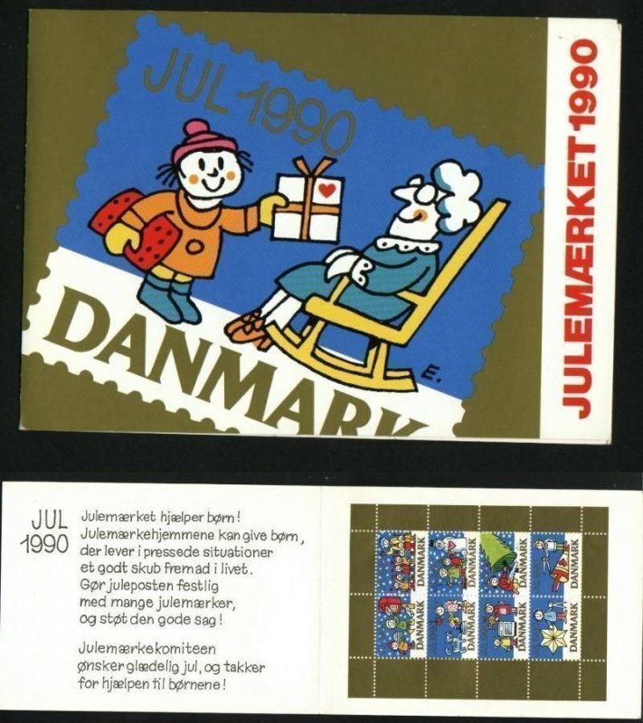 Denmark. Christmas Seals 1990 Souvenir Folder. Mailbox,Cat,Snowman,Children.
