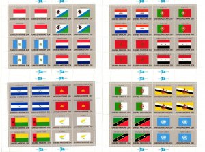 UN - NY Flag Series.  1989 - 4 Panes of 16 - 25c stamps. Face=$16.00, SCV=$44.80