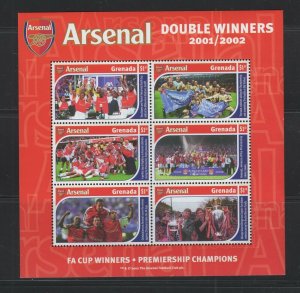 Grenada  #3289  (2002 Arsenal Football Club sheet of 6) VFMNH CV $6.65