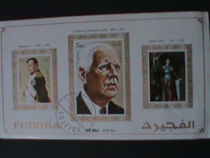 FUJEIRA-1972 FAMOUS PAINTING-NAPOLEON-PRESIDENT CHARLES DE GAULLE CTO SHEET VF