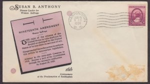 1936 Susan B. Anthony women's suffrage Sc 784-37 Linprint cachet