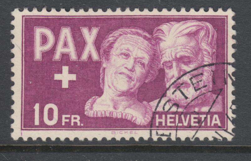 Switzerland Sc 305 used. 1945 10fr rose violet Couple, fresh, sound, F-VF