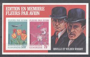 Gabon 1971 Wright, Flowers by plane, imperf. sheet, MNH   S.510