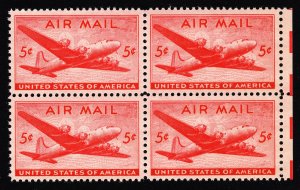 US C32 MNH VF 5 Cent DC-4 Skymaster Block of 4