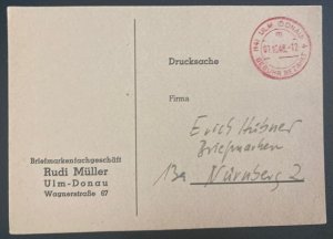 1948 Ulm Germany Commercial Postcard Stampless Cover  To Nürnberg