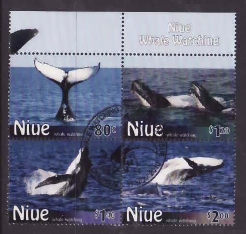 Niue-Sc#863a- id5-used block from the sheet-Marine Life-Whales-2010-